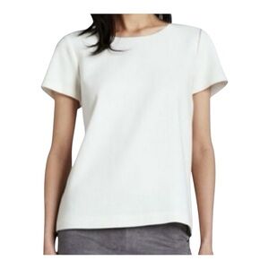 Joie Deleina Vanilla Cream Textured Wool Exposed Zipper Short Sleeve Top Large